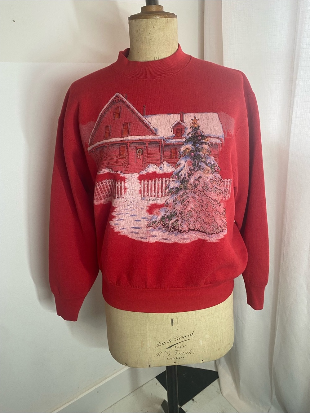 Air Waves Christmas Farmhouse Sweatshirt Fruit of the Loom Red M Vintage Style